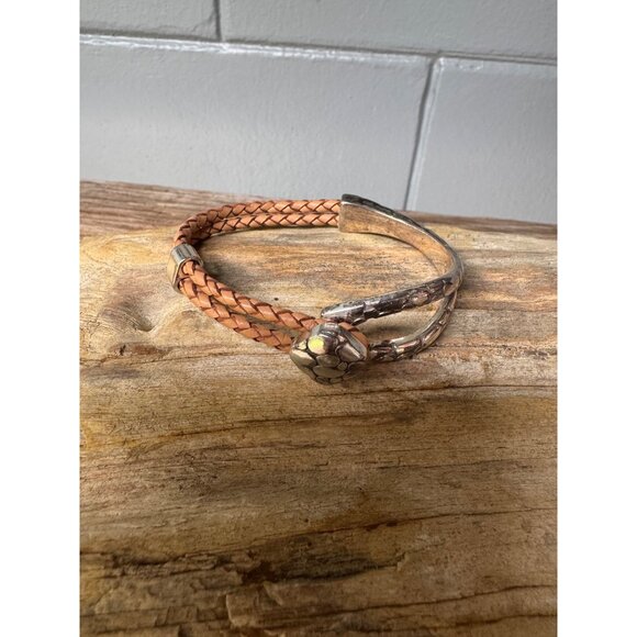 Brighton Braided Leather & Silver Snake Motif Bracelet - Picture 1 of 6